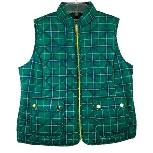 St Johns Bay Size Large Sleeveless Quilted Zip Vest Green Vixen Plaid  Pockets